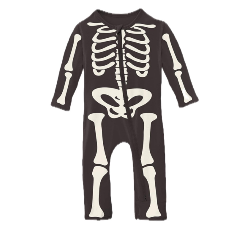 NEW! KICKEE PANTS Skeleton Print Baby Onesie- 2 Way Zip HSA, HTF!